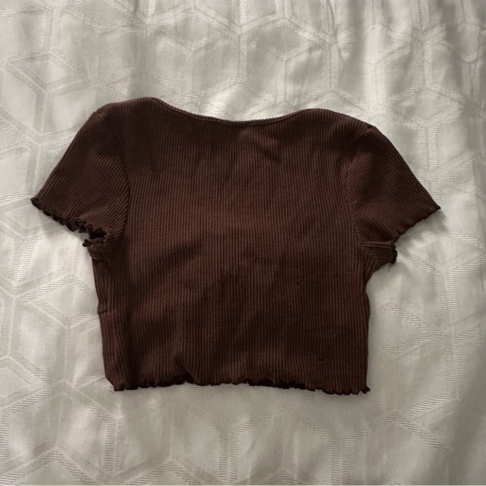 Brown Ribbed Tie-Front Top - Picture 3 of 3